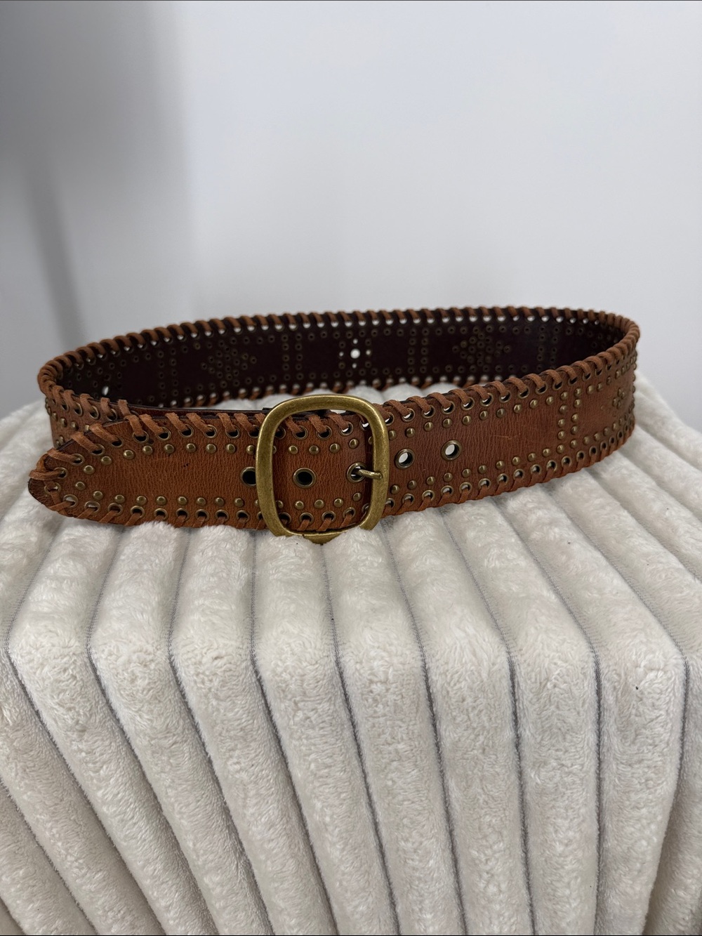 Calvin Klein Women's Brown Studs Wide Leather Belt Adjustable size M